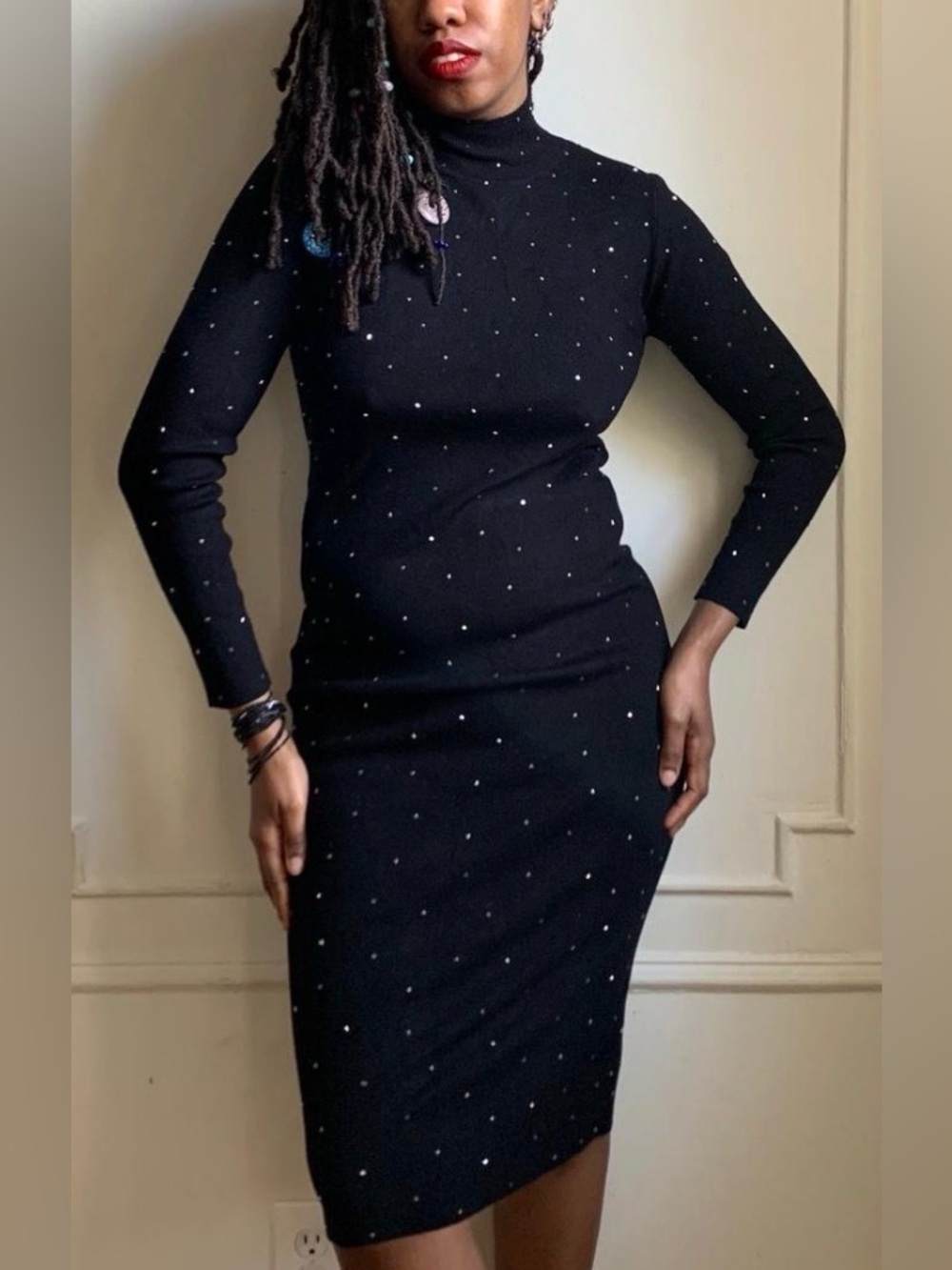 Zara Black Turtle Neck Sweater Midi Dress